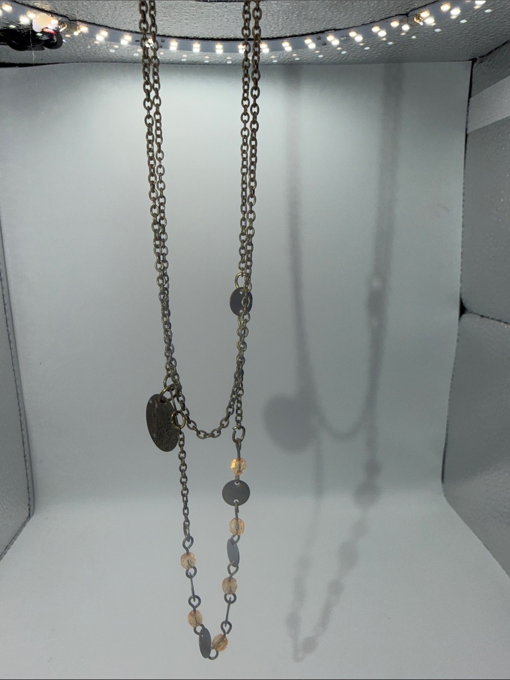 French Republic Coin Style Long Layered Necklace Antique Brass Boho